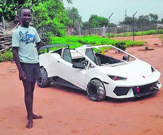 Mukundi Malovhele shows off his self-made Lamborghini.