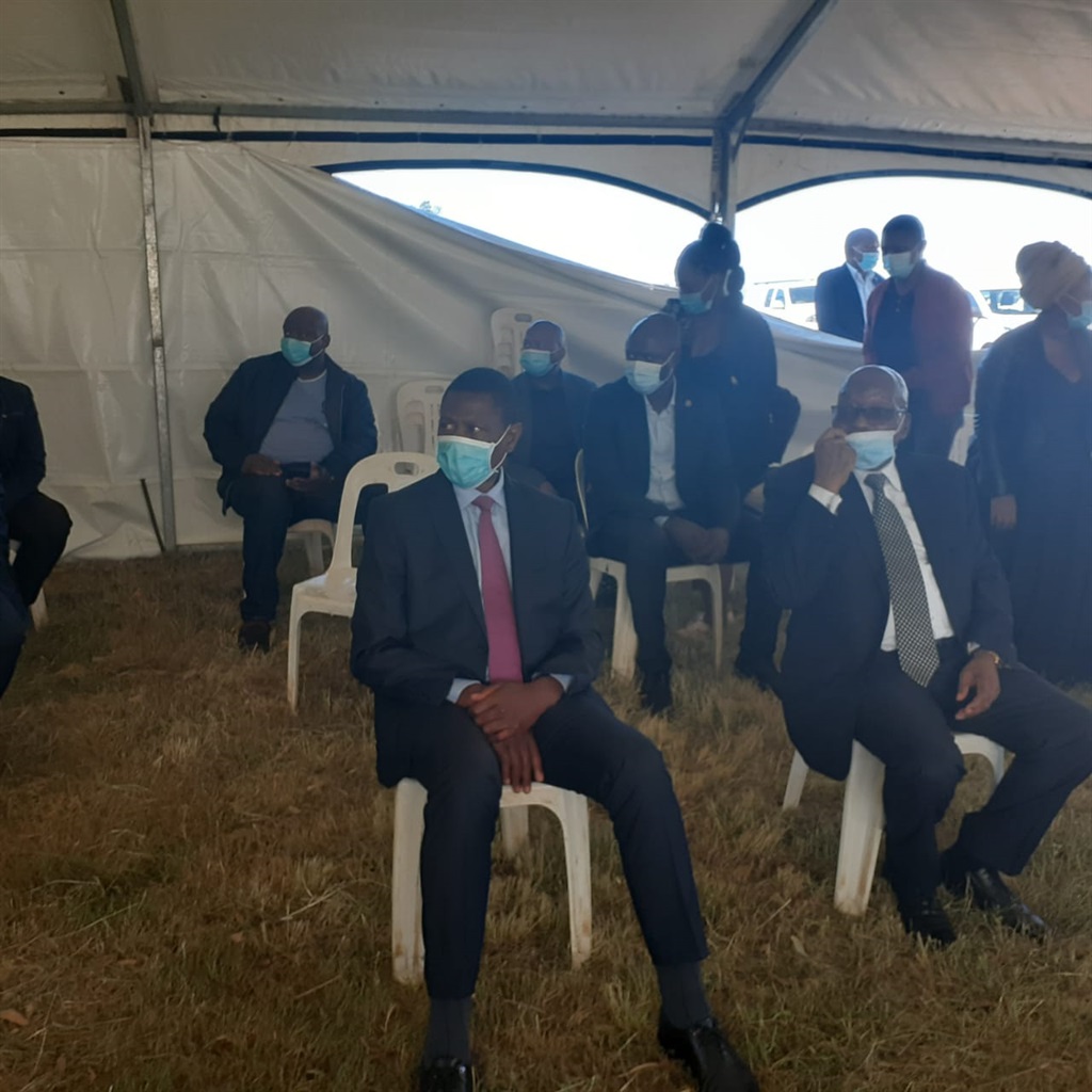 Former president Jacob Zuma (right) sitting next to ANC treasurer general, Paul Mashatile during a visit by an ANC delegation at the Khethomthandayo Royal Palace in Nongoma