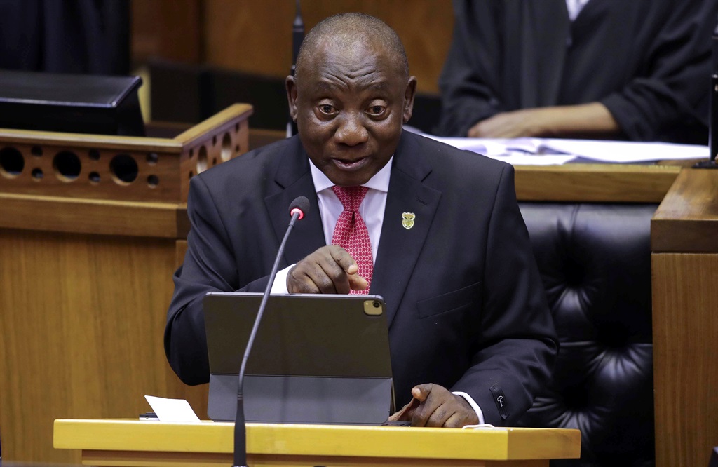 President Cyril Ramaphosa delivers his State of the Nation address in parliament in Cape Town, South Africa, February 11, 2021. Esa Alexander/Pool via REUTERS 