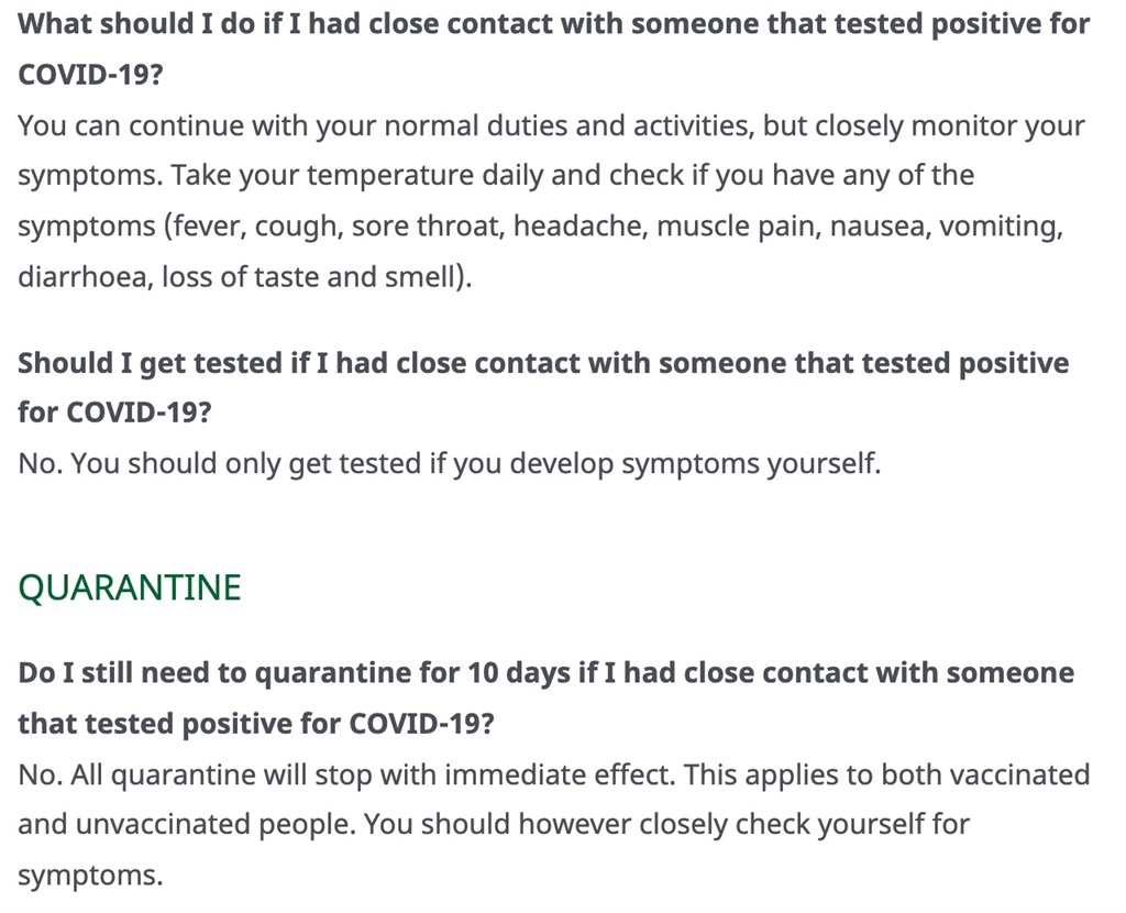 FAQ on quarantine and isolation, on 24 December