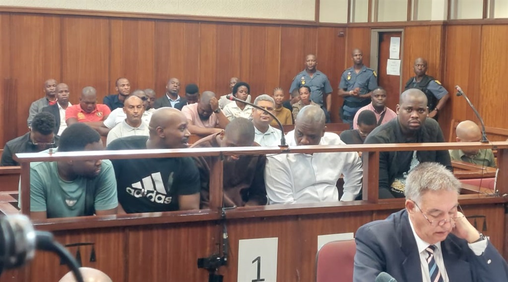 Five of the AKA and Tibz murder-accused during their court appearance in Durban. (Nkosikhona Duma/News24)