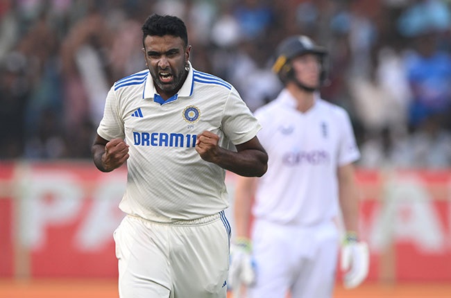 Indian off-spinner Ravichandran Ashwin celebrates Test wicket against England. (Photo by Stu Forster/Getty Images)