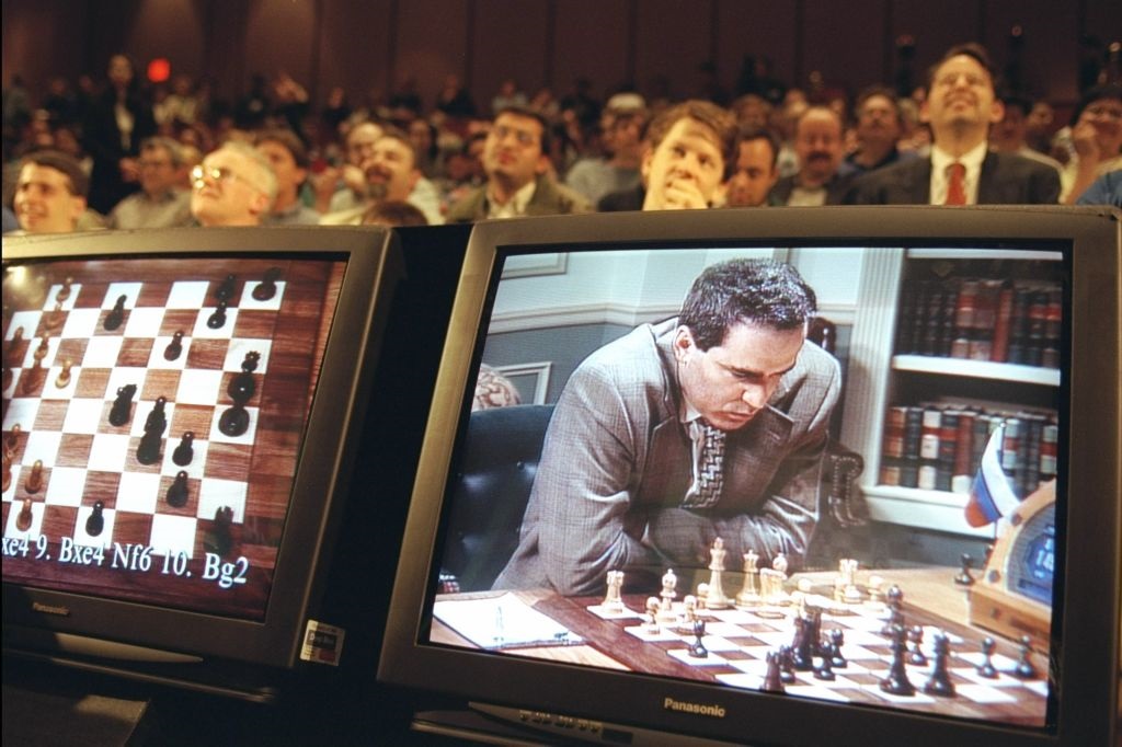 Garry Kasparov ponders his next move during his match against Deep Blue at the IBM Chess Challenge in New York. Picture: Bernie Nunez /Allsport
