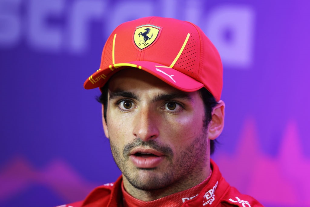 Second-placed qualifier Carlos Sainz of Spain and Ferrari attends the press conference after qualifying ahead of the F1 Grand Prix of Australia at Albert Park Circuit on 23 March 2024 in Melbourne, Australia. (Robert Cianflone/Getty Images)