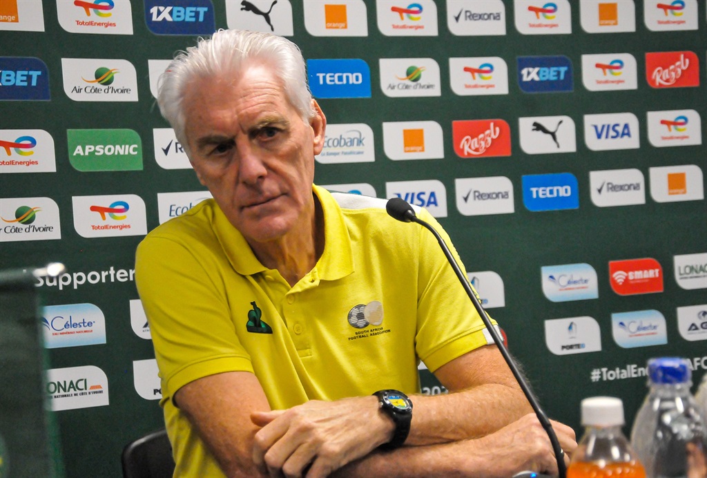 Coach Hugo Broos of South Africa during the Nigeria and South Africa press conference ahead of their Semi Final match at Stade de la Paix on February 06, 2024 in Bouake, Ivory Coast. 