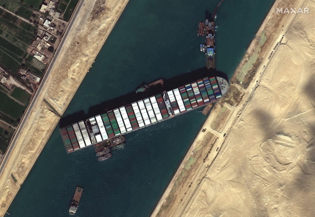 Container ship Ever Given stuck in the Suez Canal, Egypt on March 27, 2021.
Kristin Carringer/Maxar