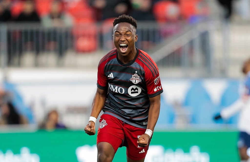 Toronto striker Cassius Mailula celebrates his first goal the Canadian outfit.