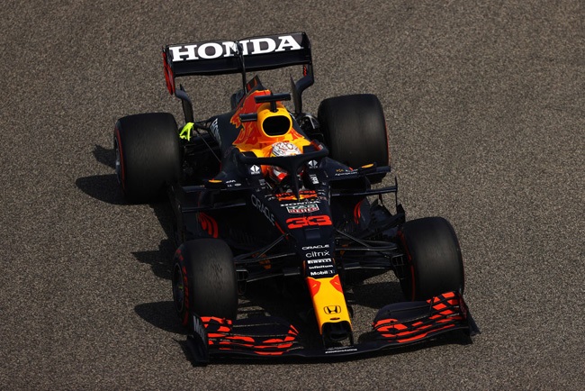 Max Verstappen of the Netherlands driving the (33) Red Bull Racing RB16B Honda on track during practice ahead of the F1 Grand Prix of Bahrain at Bahrain International Circuit on March 26, 2021 in Bahrain, Bahrain. 