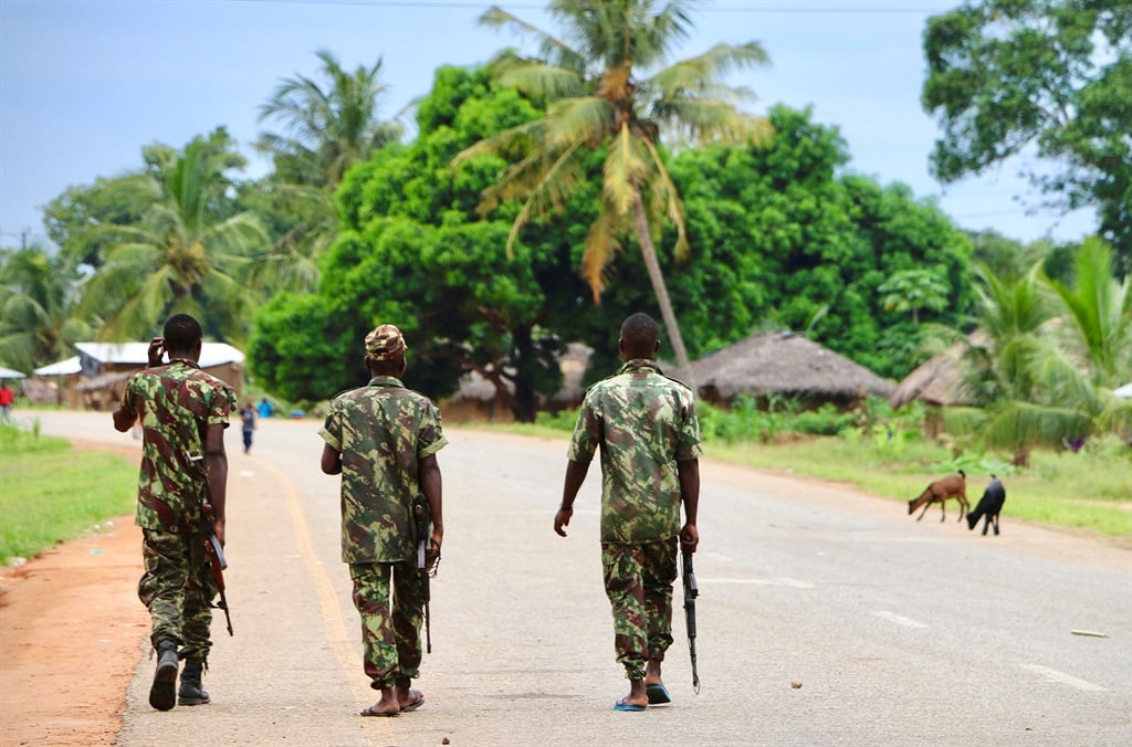 Soldiers from the Mozambican army patrol the streets after security in the area was increased, following a two-day attack from suspected islamists.