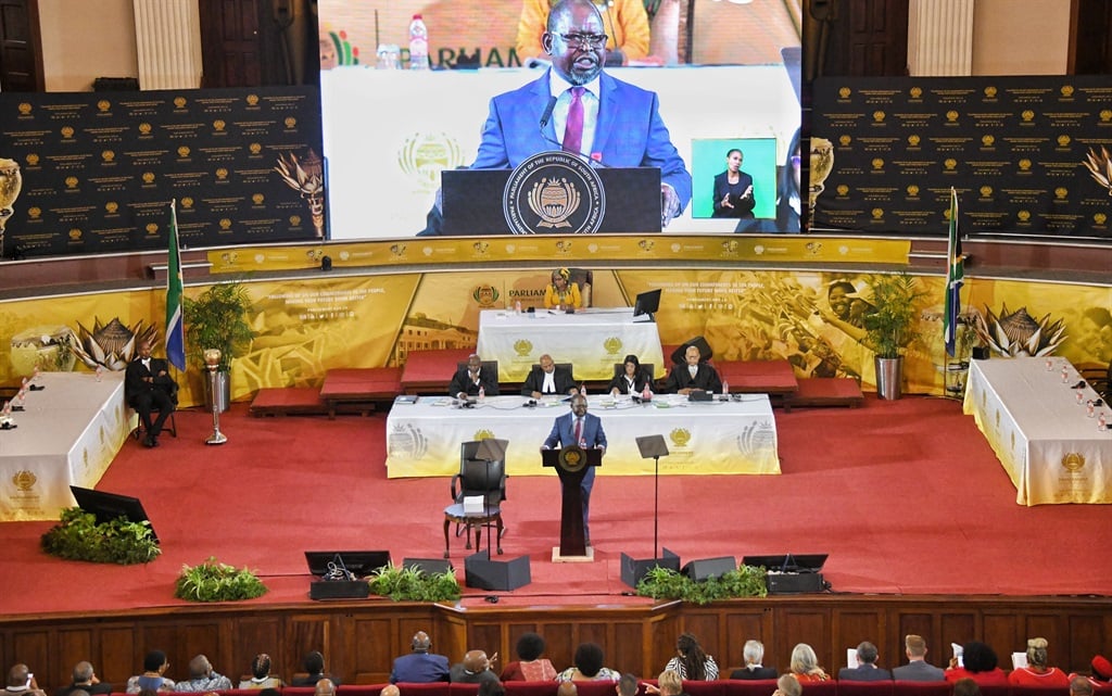 Finance Minister Enoch Godongwana delivering the 2024 Budget speech on 21 February.