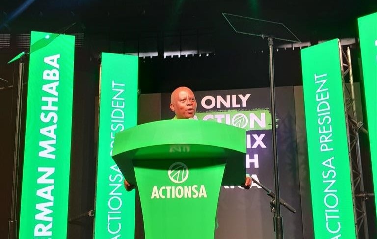 ActionSA President Herman Mashaba delivers the party's election minifesto speech. Photo by Mfundekelwa Mkhulisi