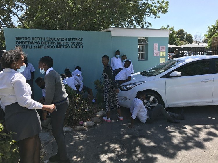 Parents and learners have been gathering outside Sinenjongo High School in Joe Slovo Park in the hope of finding placement at the school.