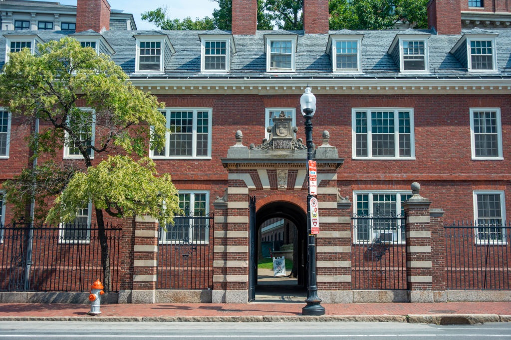 Entrance gate and south facade of Wigglesworth Hall Widener Library at Harvard Yard in Harvard University in Cambridge, Massachusetts, MA, USA. (Sergi Reboredo/VW Pics/Universal Images Group via Getty Images)
