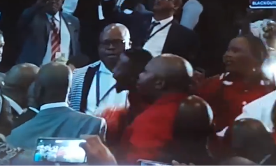 Members of the Economic Freedom Fighters causing disruptions to the Eastern Cape State of the Province Address. Video screenshot