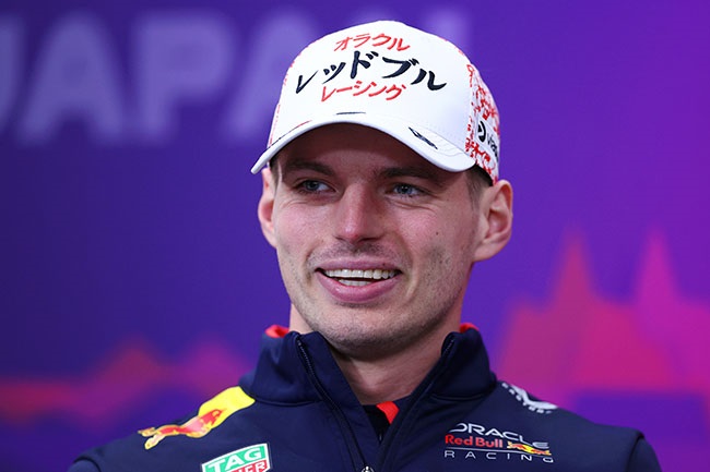 Max Verstappen attends a press conference ahead of the Japanese Grand Prix at Suzuka International Racing Course on 4 April 2024. (Photo by Clive Rose/Getty Images)