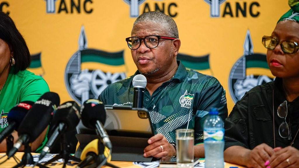 ANC secretary-general Fikile Mbalula at a press briefing at Moses Mabhida Stadium on Thursday. 