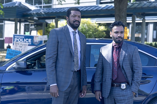 Roger Cross (Detective Donovan “Mac” McAvoy) and Andy McQueen (Detective Malik Abed) in Coroner. (Photo: Universal TV)