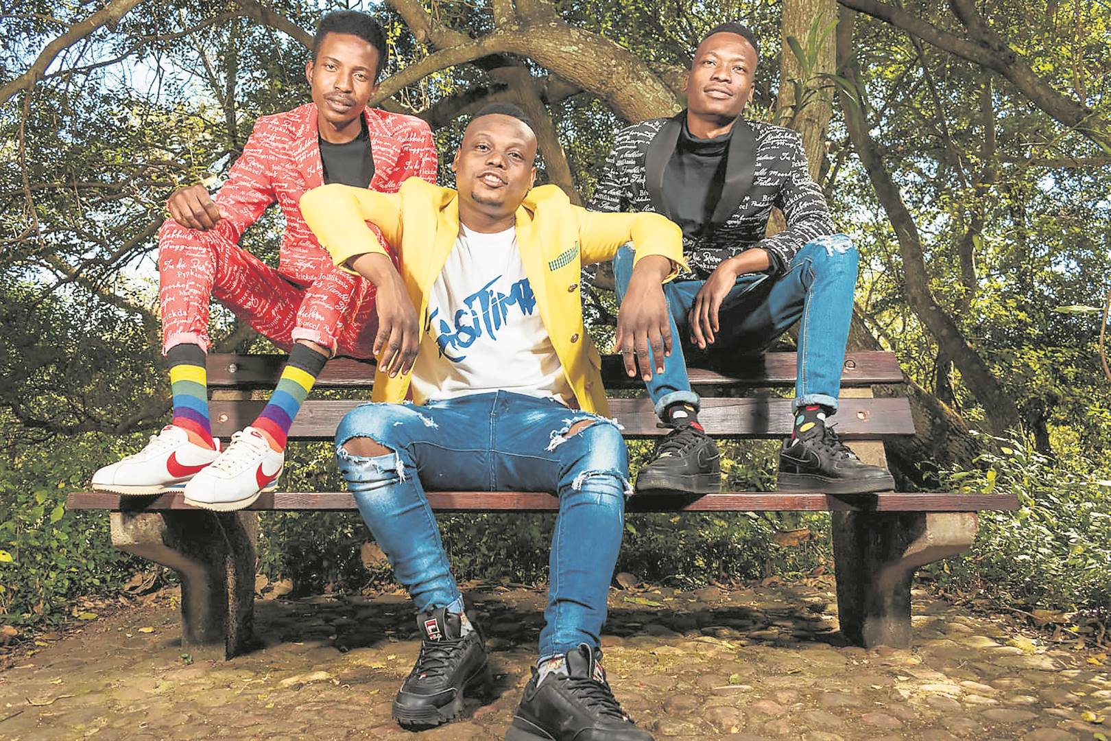 From left: KasiTime members Glits Arii, T Square and K Stunning released their single titled Up Sokisi on Monday. 
