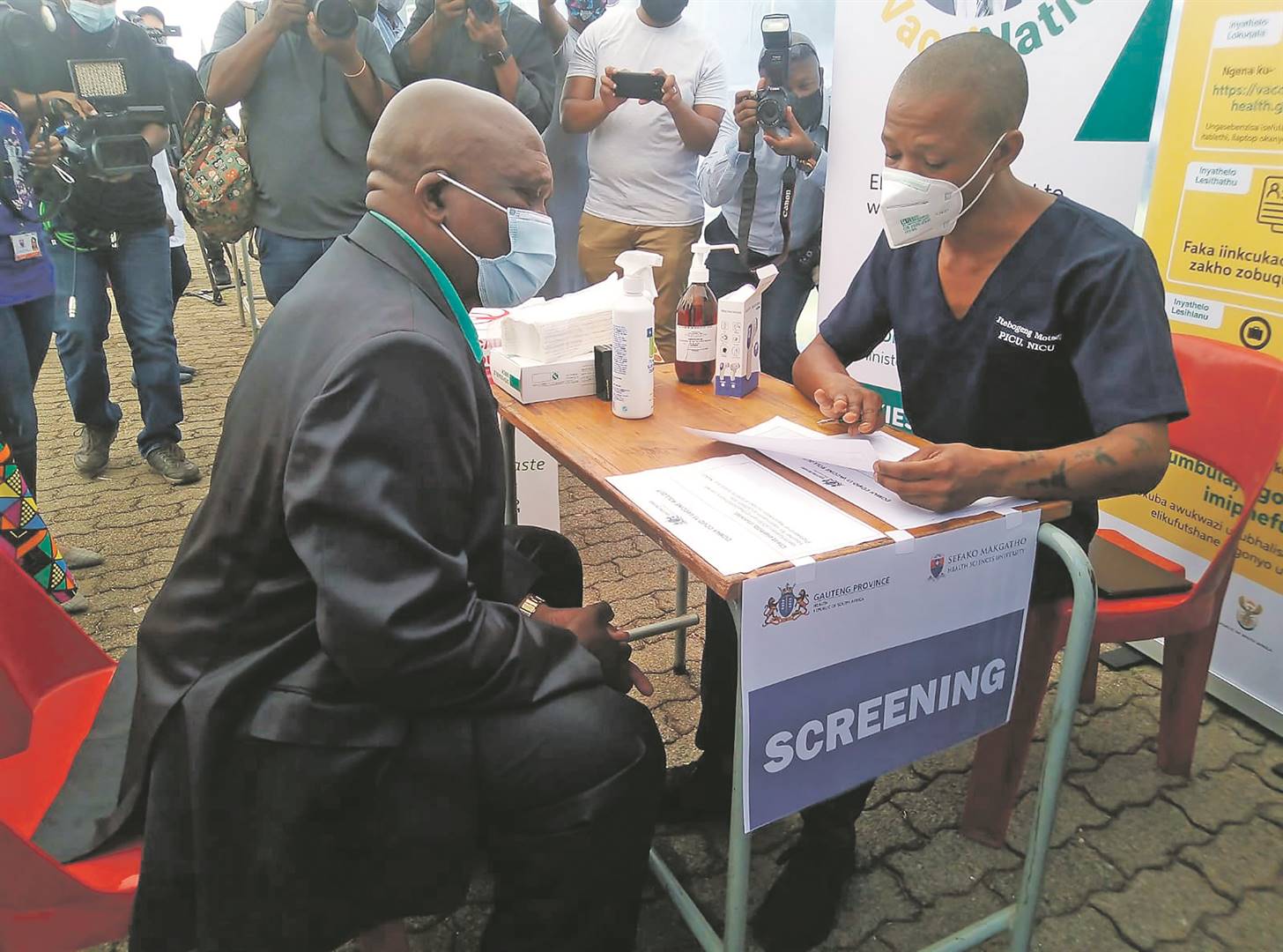 Deputy Minister of Health Dr Joe Phaahla getting vaccinated at the Dr George Mukhari Academic Hospital in Tshwane yesterday.