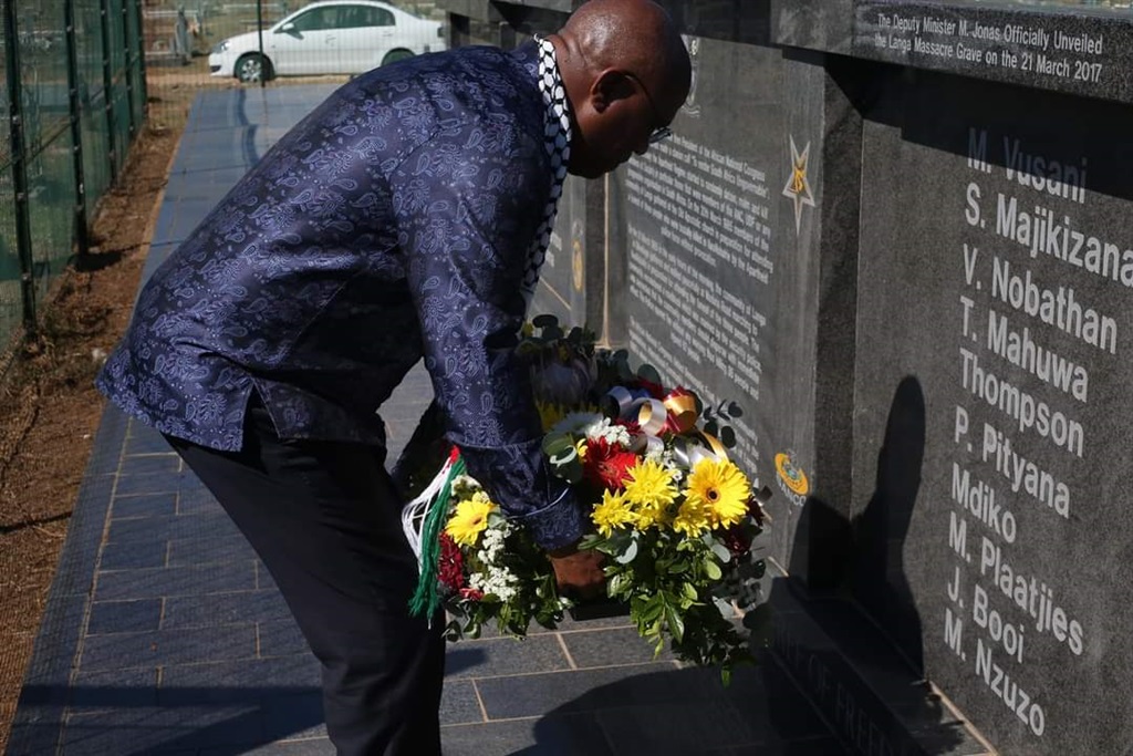 Eastern Cape Premier Oscar Mabuyane lays a wreath during the Langa Massacre ceremony in Kariega, Eastern Cape. Photos by Luvuyo Mehlwana
