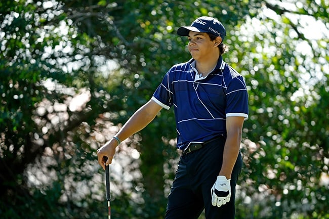 Charlie Woods is looking to follow in the footsteps of his legendary father, Tiger Woods. (Cliff Hawkins/Getty Images)