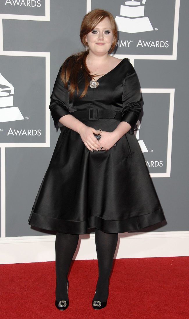 Adele kept it simple in a custom-made black satin Barbara Tfank dress in 2009. (CREDIT: Gallo Images / Getty Images)