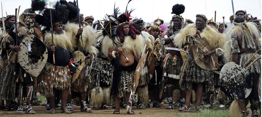 Zulu King Goodwill Zwelithini kaBhekuzulu walks towards amaButho (regiments) during the commemoration of Impi yaseSandlwana (the Battle of Isandlwana). Picture: Tebogo Letsie