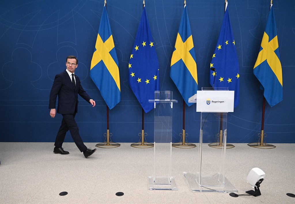 Swedish Prime Minister Ulf Kristersson arrives for a press conference in Stockholm after Hungary's parliament voted to ratify Sweden's NATO accession. (Photo by Jonathan NACKSTRAND / AFP)