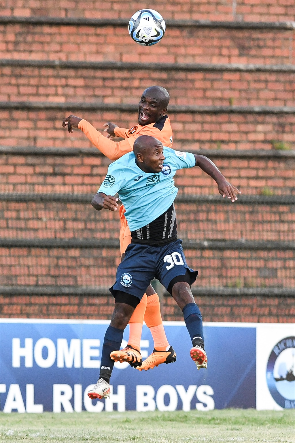 DURBAN, SOUTH AFRICA - FEBRUARY 23: Sanele Barns of Richards Bay FC during the Nedbank Cup, Last 32 match between Richards Bay FC v Polokwane City at King Zwelithini Stadium in Durban on February 24, 2024 in Durban, South Africa. (Photo by Darren Stewart/Gallo Images)