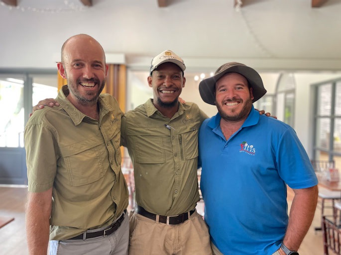 Attie Louw, assistant winemaker Franco Magermen, and Zak Louw, Viticulturist of Opstal. 