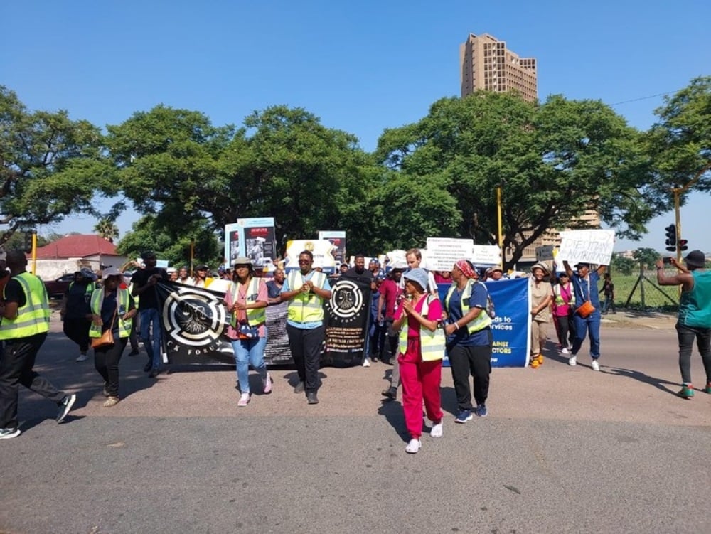 About 100 unemployed doctors, nurses and other health workers recently marched to the Union Buildings in Pretoria. (Silver Sibiya/GroundUp)