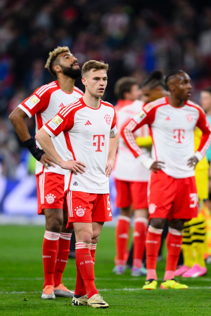 MUNICH, GERMANY - MARCH 30: Joshua Kimmich of Munich looks dejected after the Bundesliga match between FC Bayern MÃ¼nchen and Borussia Dortmund at Allianz Arena on March 30, 2024 in Munich, Germany. (Photo by Markus Gilliar - GES Sportfoto/Getty Images) (Photo by Markus Gilliar - GES Sportfoto/Getty Images)