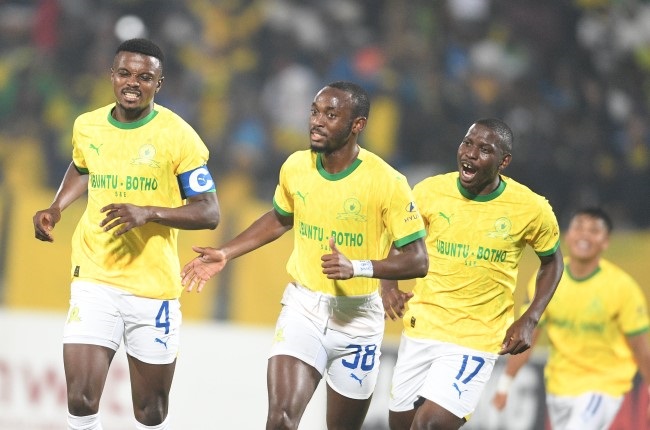 Teboho Mokoena (with the armband, pictured with Peter Shalulile and Aubrey Modiba, insists that Sundowns will overcome Esperance to reach the final of the CAF Champions League. 
(Lefty Shivambu/Gallo Images)