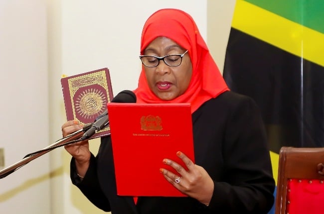 Samia Suluhu Hassan is sworn in as the new president of Tanzania.