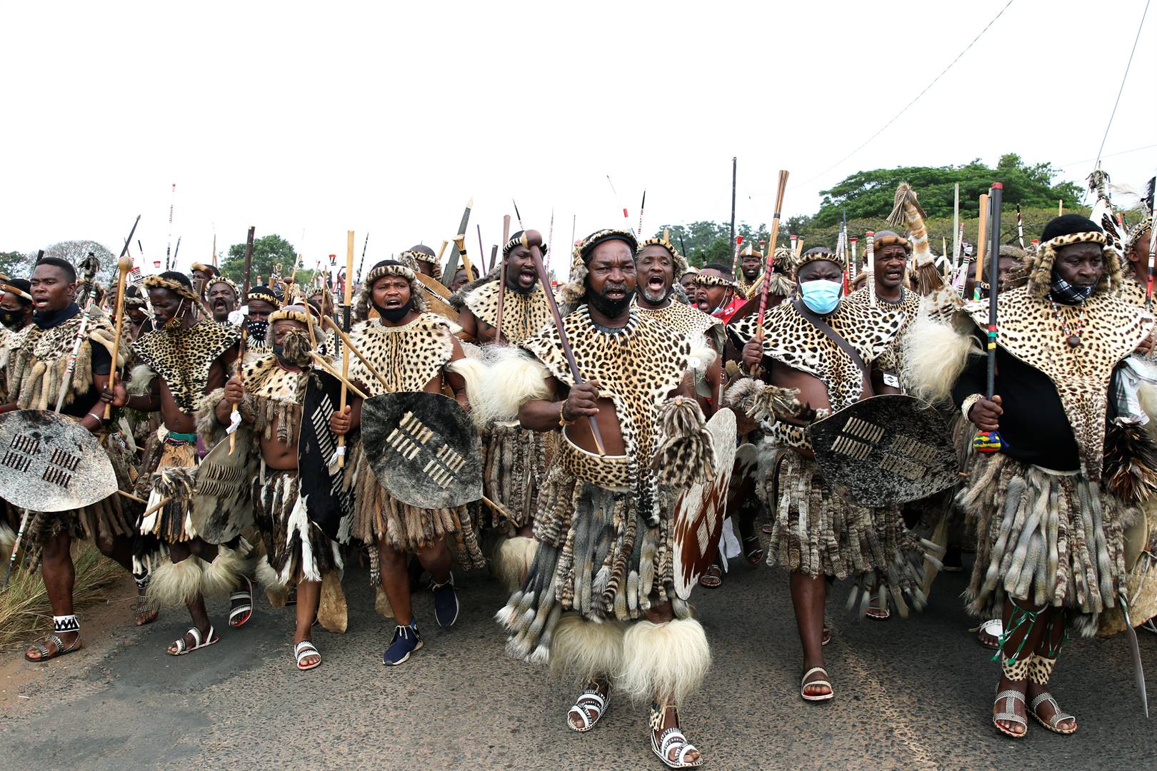 Zulu warriors in traditional regalia gather in KwaNongoma on ahead of the burial of King Goodwill Zwelithini. Picture: AP