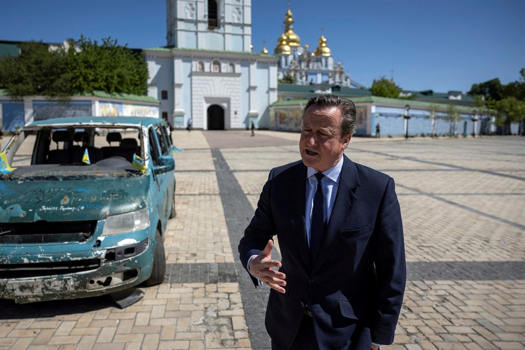 UK foreign secretary David Cameron speaks to a reporter in Kyiv on 2 May 2024. (Thomas Peter / POOL / AFP)