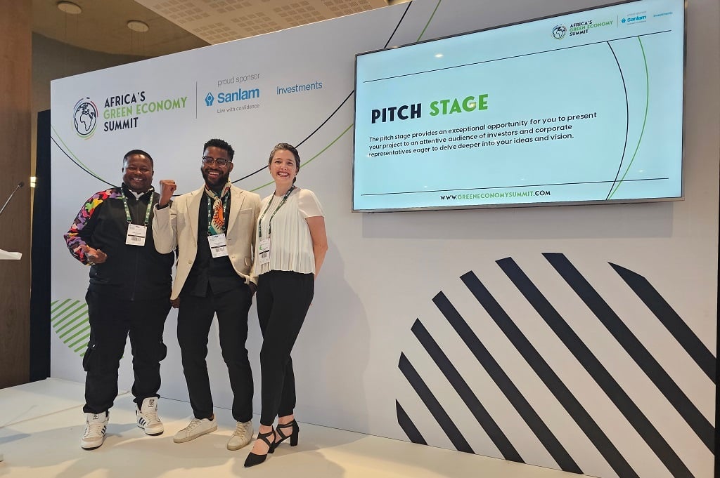 The Omnivat team pitched their green solution at the Africa's Green Economy summit held in Cape Town in February. Pictured from left: Sifiso Mvulane, Randy Kabuya and Deney van Rooyen. (Ima Peter)