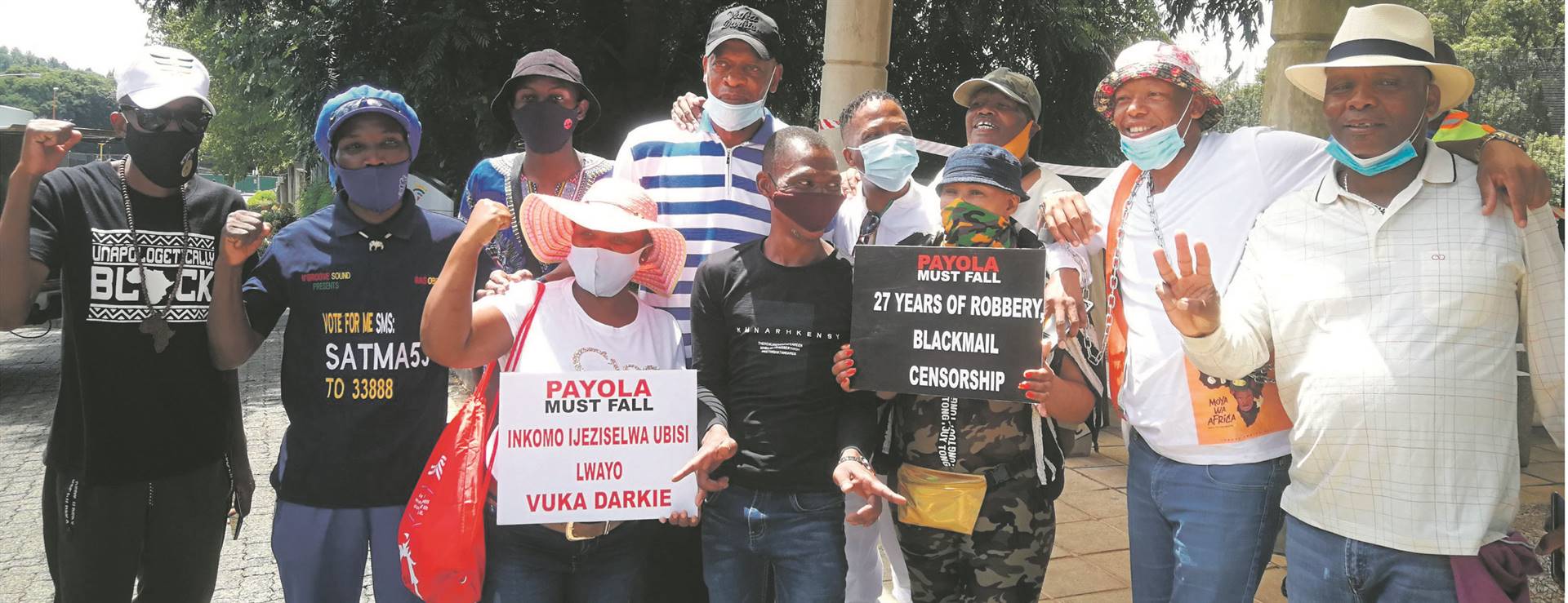 Artists marched to the SABC’s headquarters in Auckland Park, Johannesburg, earlier this month to protest against record labels paying deejays bribes. Picture: Twitter 