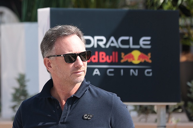 Oracle Red Bull Racing team principal Christian Horner looks on during the third day of F1 testing at the Bahrain International Circuit on February 23, 2024. (Photo by Philippe Nanchino/Eurasia Sport Images/Getty Images)