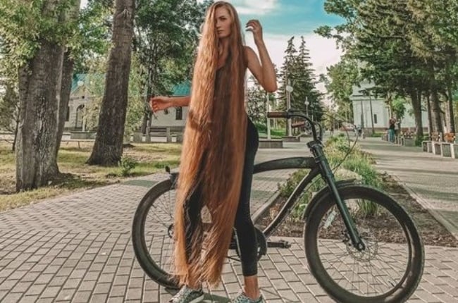 Daira Gubanova has been growing her hair for almost 20 years after making a bet with a friend as a teenager. (Photo: INSTAGRAM)