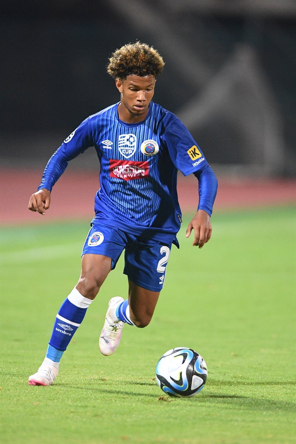 PRETORIA, SOUTH AFRICA - FEBRUARY 20:    Shandre Campbell of SuperSport United during the Nedbank Cup, Last 32 match between SuperSport United and Cape Town City FC at Lucas Moripe Stadium on February 20, 2024 in Pretoria, South Africa. (Photo by Lefty Shivambu/Gallo Images)