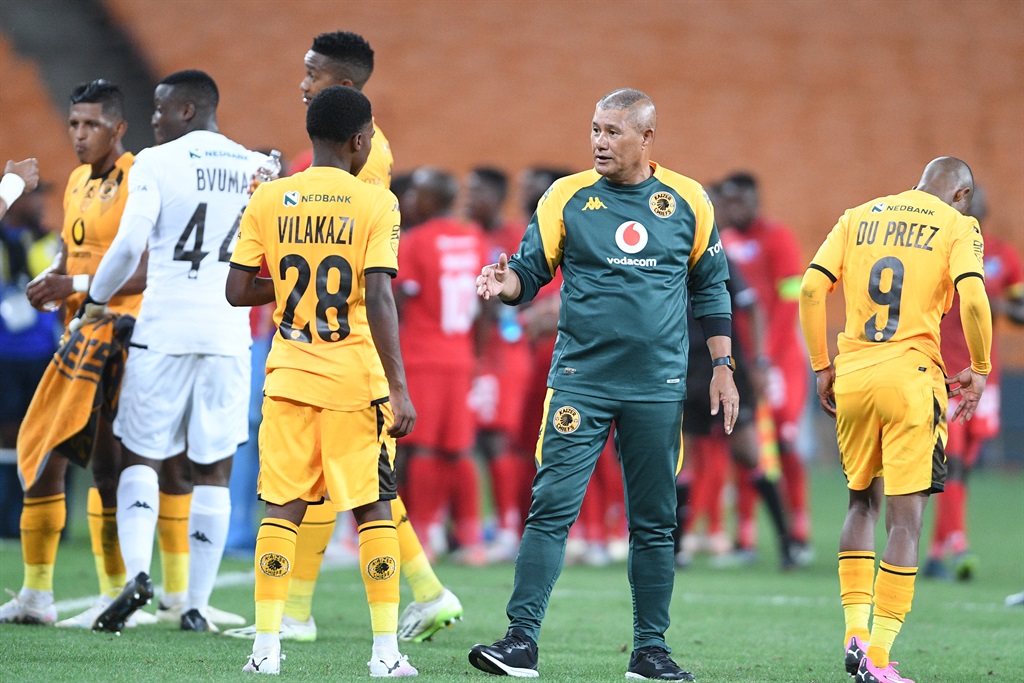 Kaizer Chiefs coach Cavin Johnson with players during the Nedbank Cup, Last 32 match between Kaizer Chiefs and Milford FC at FNB Stadium on February 25, 2024 in Johannesburg, South Africa.