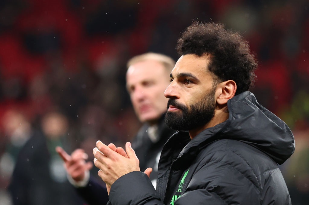 LONDON, ENGLAND - FEBRUARY 25: Mohamed Salah of Liverpool applauds after the Carabao Cup Final match between Chelsea and Liverpool at Wembley Stadium on February 25, 2024 in London, England. (Photo by Marc Atkins/Getty Images)