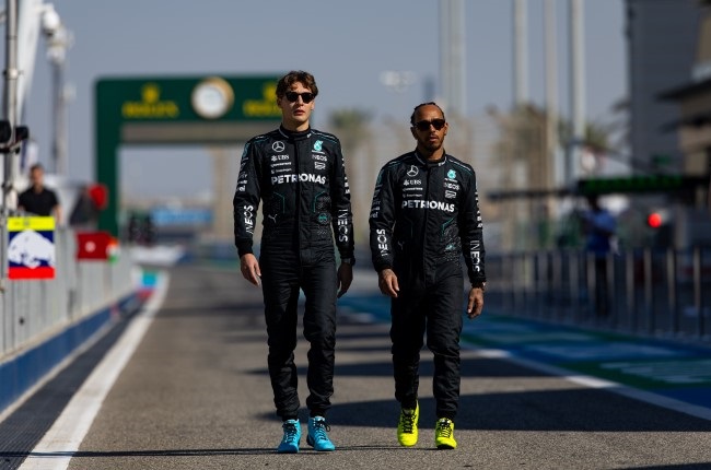 Mercedes drivers George Russell, left, and Lewis Hamilton. (Photo by Kym Illman/Getty Images)