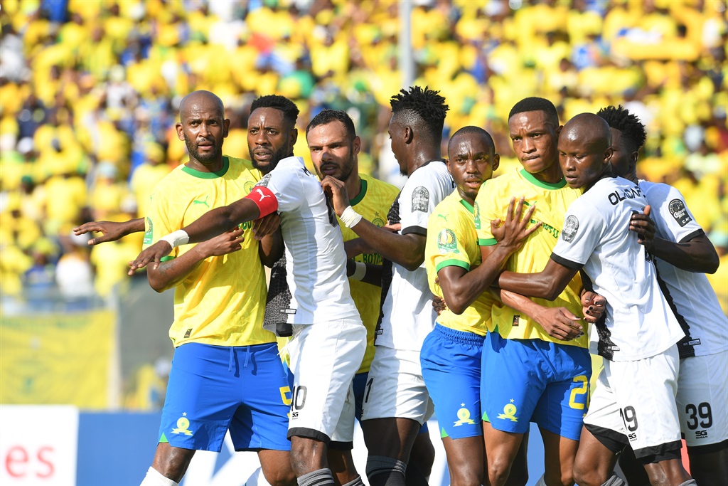 Mamelodi Sundowns and TP Mazembe players during their CAF Champions League match at Loftus Versfeld on 3 March 2024 in Pretoria, South Africa. 
