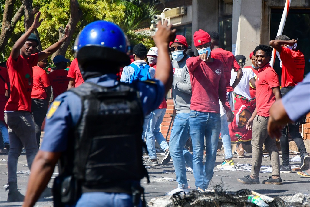 Students protest for increased government funding for tertiary education at Mangosuthu University of Technology on April 8 in Durban, South Africa. Picture: Gallo Images/Darren Stewart