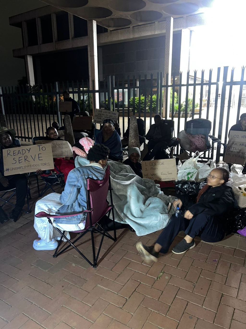 These unemployed doctors have vowed not to leave the health department's offices until their demands have been met. 