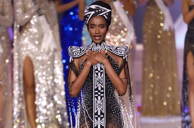 Miss Universe 2019 Zozibini Tunzi appears onstage at the 69th Miss Universe competition at Seminole Hard Rock Hotel & Casino on May 16, 2021 in Hollywood, Florida. (Photo by Rodrigo Varela/Getty Images)