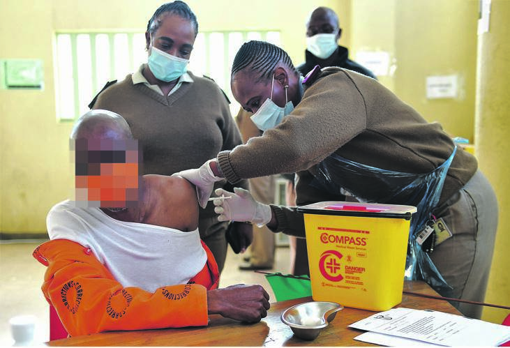 Prisoners getting vaccinated during Phase 2 of the vaccination roll-out programme at the Krugersdorp Correctional Services.                       Photo by Morapedi Mashashe