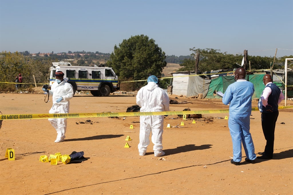A general view of a scene where 4 people were killed in an alleged mob justice attack in Zandspruit. 